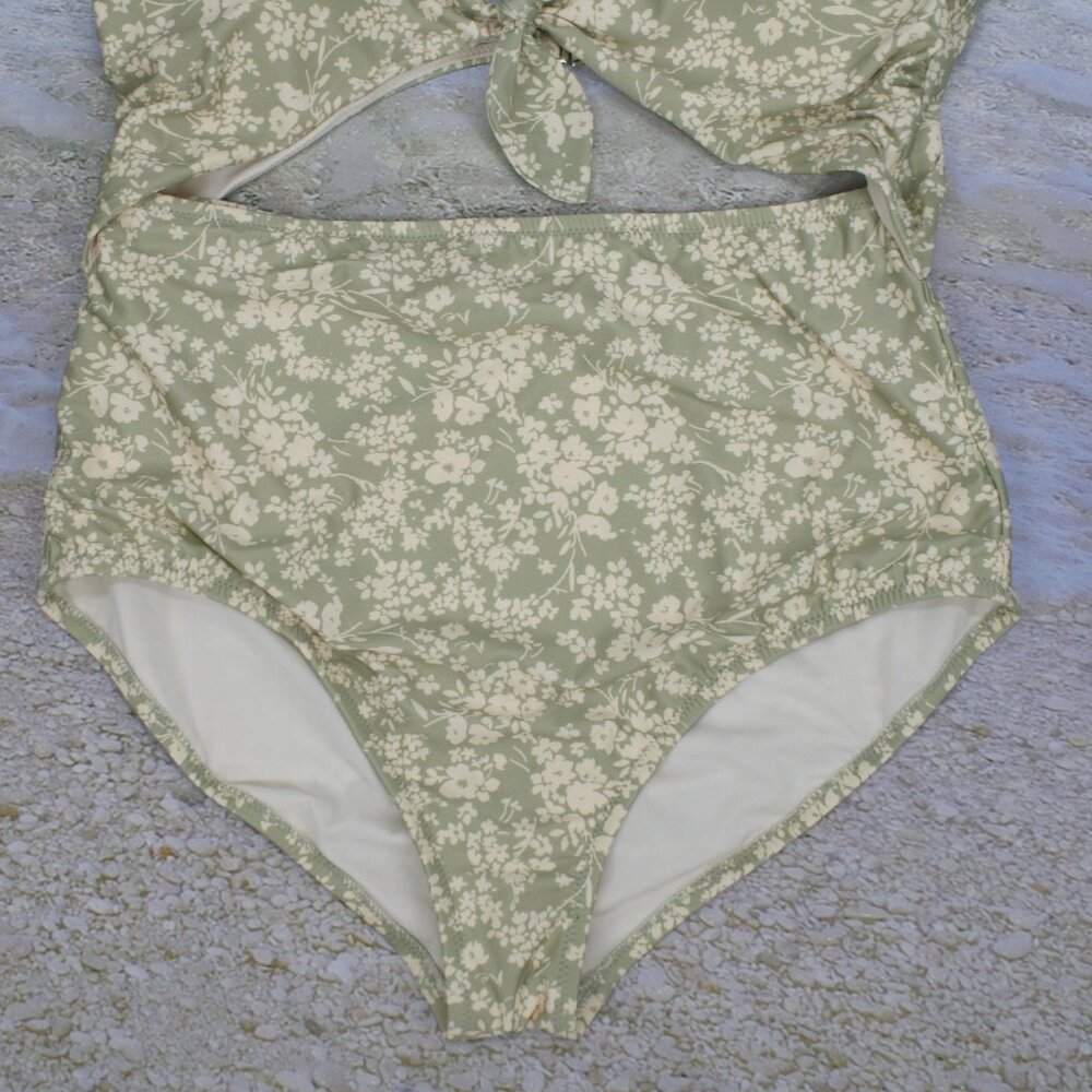 LC LAUREN CONRAD Swim Suit Floral Swimsuit Green Cream Coquette Girl X-Large - Picture 3 of 16